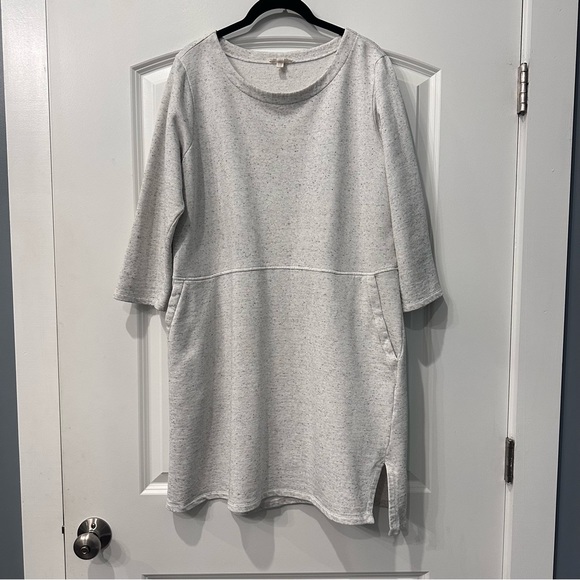 Eileen Fisher Organic Cotton 3/4 Sleeve Shift Dress Size Large White Gray - Picture 5 of 13